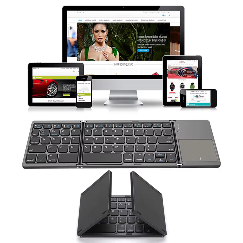 Versatile Portable Foldable Mini Wireless Bluetooth Keyboard with Touchpad for Windows, Android, iOS Tablets and Phones