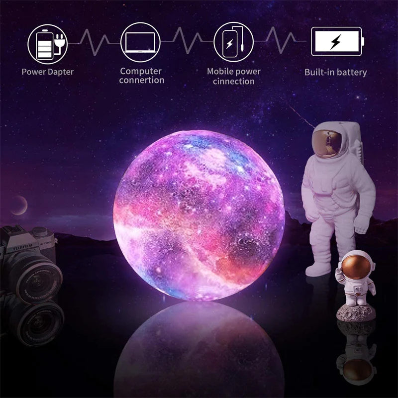 Transform Your Child's Room with the Enchanting 16-Color Moon Lamp - 3D Galaxy Night Light with Touch and Remote Control
