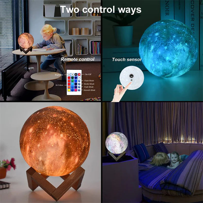 Transform Your Child's Room with the Enchanting 16-Color Moon Lamp - 3D Galaxy Night Light with Touch and Remote Control