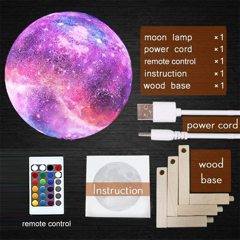 Transform Your Child's Room with the Enchanting 16-Color Moon Lamp - 3D Galaxy Night Light with Touch and Remote Control