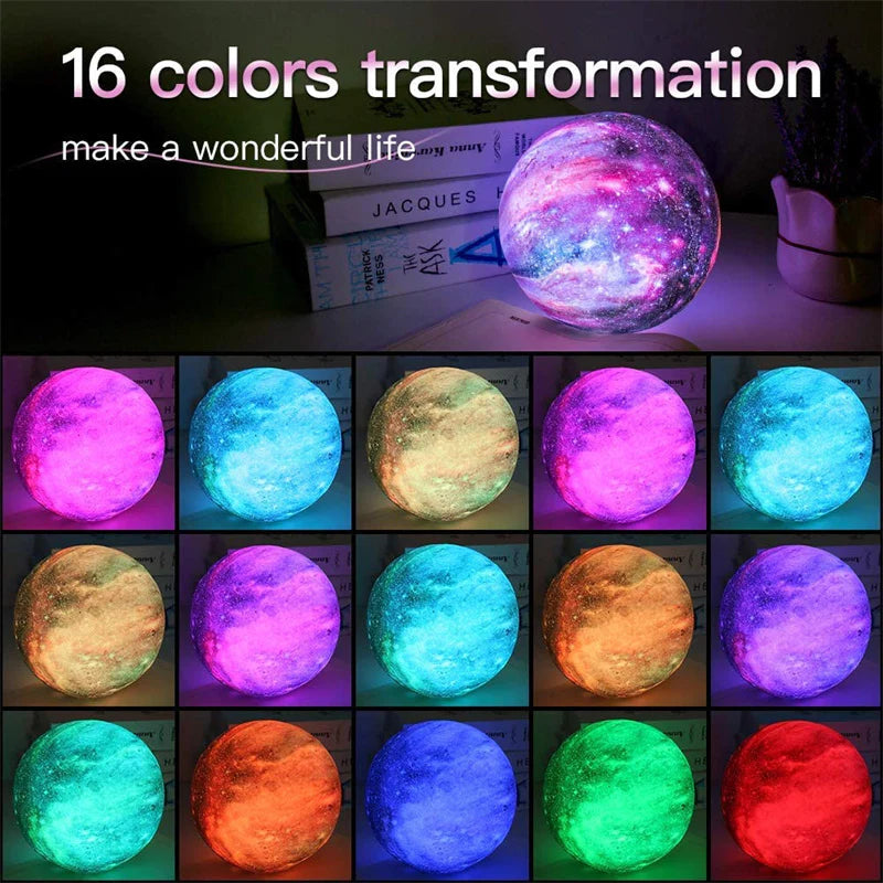 Transform Your Child's Room with the Enchanting 16-Color Moon Lamp - 3D Galaxy Night Light with Touch and Remote Control