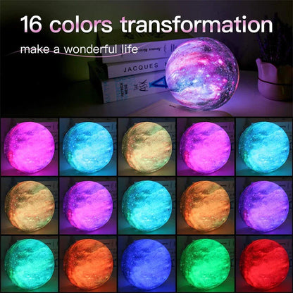 Transform Your Child's Room with the Enchanting 16-Color Moon Lamp - 3D Galaxy Night Light with Touch and Remote Control